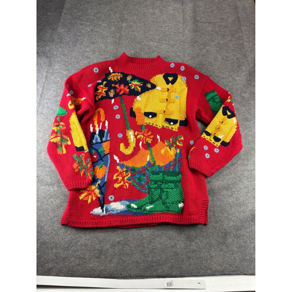 Vintage 1994 The Eagles Eye Red Rainy Day Hand Knit Sweater Ramie Cotton Women M